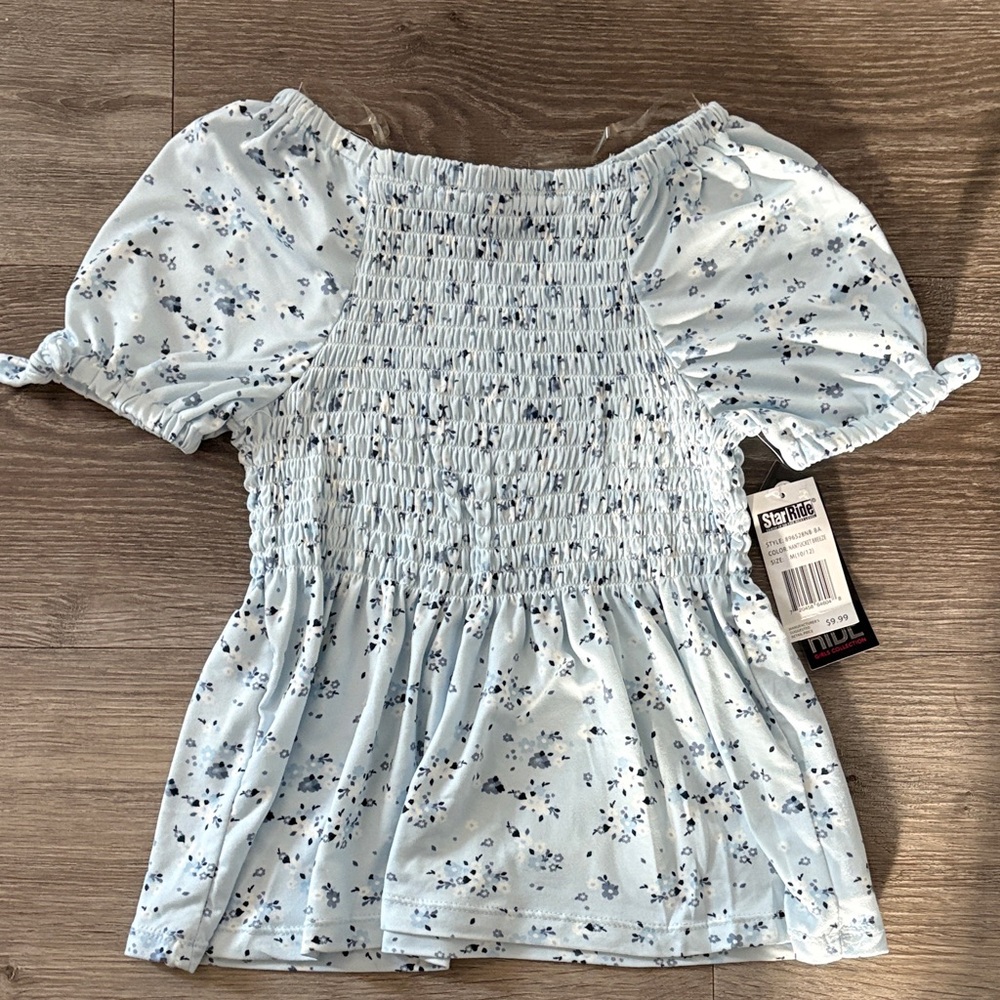 Floral Smocked Blue Top - Girls 10/12 M - NWT
